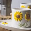 Mugs 1 Set Ceramic Sunflower Coffee Mug With Dessert Plate Novelty 3D Cake Saucer Afternoon Tea Milk Teacup 430ml Microwave Safe