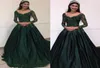 2022 Dark Green Long Sleeve Prom Dresses Quinceanera Aline Applique Beaded Satin Formal Evening Gowns Elegant Womens Special Occa4453215