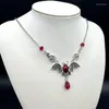 Ожерелья с подвесками, потрясающее готическое ожерелье с летучей мышью-вампиром, красные хрустальные бусины, эффектные ювелирные изделия