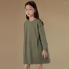 女の子のドレス秋の子供服ロングスリーブドレスファッションラウンドネックプリーツパネルデザインカジュアルキッズ女の子のためのカジュアル