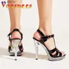 Klänningsskor transparent kristallvattentät plattformsmodell Runway High Heels Summer Night Clus Sandals 12cm New Party Hollow Out Women H240325