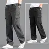 Cargo Pants Mens Loose Straight Oversize Clothing Solid Grey Versatile Work Wear Black Joggers Cotton Casual Male Trousers 240315