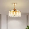 Seashell Crystal Ceiling Fans Light LED 3 Color Invisible Blades Living Room Bedroom Remote Control Lamps Chandeliers