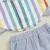 Zestawy odzieży 2024-02-29 Lioraitiin Kids Baby Boys Shorts Ustaw koszulę w paski z krótkim rękawem z elastycznymi szortami talii