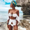 Kvinnors badkläder sexig hög midja bikini baddräkt kvinnor tryckt baddräkt push pleated bikini set womens bandage baddräkt sommar strand kostym j240319