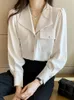 Blusas femininas camisa de chiffon branco 2024 primavera estilo francês manga longa lapela senhora do escritório blusa botões feminino topos