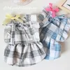 Dog Apparel Pet Clothing European Vintage Dress For Dogs Clothes Cat Small Plaid Flying Sleeve Summer Fashion Girl Yorkshire Accessories