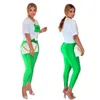 Women Two Piece Pants Casual White T-shirt Top and Legging 2Pcs Set Outfits Free Ship