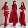 Work Dresses 2024Spring Autumn Women Suit Female Elegant Wide-leg Trousers Ladies Split Dress High Waist Wide Leg Pants 2 Piece Set 351