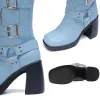 ブーツIppeum New High Heeled Hike High Women Boots Punk Platform Reather Decoration Square Toed Gothic Shoes