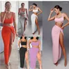 Casual Dresses Straps Strapless In A Long Pure-color High-split Two-piece Women's Suit The Summer Dress
