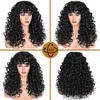 Perucas sintéticas cosplay perucas preto encaracolado peruca com franja longa encaracolado afro perucas para mulheres fibra sintética cabelo sem cola para uso diário festa halloween cosplay 240327