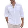 Camicie casual da uomo Oldyanup Camicia da uomo in cotone e lino a maniche lunghe Solido doppia tasca Top camicetta Primavera Estate Moda stile spiaggia