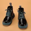 Bottes Automne Hiver Filles Garçons Chaussures En Cuir Verni Fermeture À Glissière Cheville Pour Enfants En Bas Âge