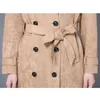 Fashion Buckskin Suede Trench Coats Women Spring Autumn Long Coat S-6XL Windbreaker Female Double Breasted Trench A2841 240306