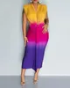Casual klänningar kvinnors färgblock ruched midi blyerts klänning temperament pendling sommar kvinnlig modeplunge mager