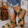 Sandals Yellow Embroidered Faux Flower Fashion Flat Plus Size 43 Summer Outdoor Beach Shoes Travel Mom