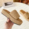 Miroir Qualité Designer Femmes Lady Slip On RAFFIA CROCHET tresse Sandal pantoufle diapositives mules sandales chaussures taille 35-40 avec boîte