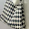 Totes Vintage Große Kapazität Tote Damen Tasche Weibliche College Student Klasse Leinwand Schwarz Und Weiß Checkerboar Mode Schulter