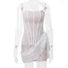 Robes décontractées dentelle blanche sans bretelles robe sexy pour les femmes robes élégantes soirée moulante mini robes d'été