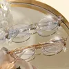 Solglasögon Rhinestone Oval Metal Frame Glasögon Kvinnor Retro Punk Anti Blue Light Eyewear Utsökande mode Reading Seaside Spectakles