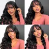 Syntetiska peruker Syntetiska peruker 12A Body Wave Wig With Bang Human Hair Wigs For Women Humain Full Machine Peruvian Body Wave Wigs Glueless Wig Ready to Wear 240327