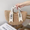 designer Casual Vacati Beach Bags Shoulder Letter Silk Scarf Portable Straw Woven Bag Versatile Semi Circular Women S Rattan handbags shop bags A2nz#