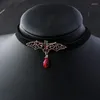 Collier gothique ras du cou pour femmes, corde en velours, chauve-souris maléfique, pendentif en cristal rouge, assistant, chaînes d'halloween, bijoux Punk VGN039