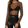 Women Elegant Pearl Cover-Up Blouse Sheer Mesh Crop Top Beachwear Sexy See Through Long Sleeve Slim Shirt Tops Beach Sarongs