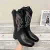 Botas 2023 plataforma Botas Cowboy Women Autumn Winter Fashion Boots Fashion Square Head Low High Heels Ladies Designer Shoes 42