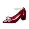 اللباس أحذية تصميم سيداتي ماري جين هاي كعب Bowknot Rhinestones Pumps Fashion Party Red Wedding Bridal Women 3C