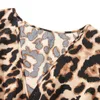 Blusas de mujer Camisas con estampado de leopardo Tops Casual de verano de manga larga con cuello en V ropa informal suelta Camisas Y Blusas