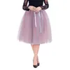 Skirts Elegant Tulle Women High Waist Gradient Mesh Pleated Midi Skirt Korean Bow Elastic Wiast A Line Tutu Faldas