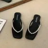 Slippers Pearl Shoes For Female Casual Flat Fashion White Flip Flops Open Toe Sandals Women's 2024 Summer Footwear