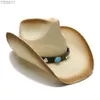 Brede Rand Hoeden Emmer Retro Stijl Dames Heren Zomer Str Strand Westerse Cowgirl Fedora Cowboyhoed Turquoise Kralen Lederen Band 58cm 240319