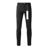 Pantalons pour femmes Jeans de marque violet 1: 1 avec plis noirs High Street Réparation de qualité à la mode Denim skinny taille basse