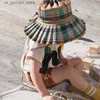 Wide Brim Hats Bucket Hats Parent child Foldable Str Hat Ins Hot Hand woven Panama Str Hat Personality Plaid Bow Decoration Sunscreen Childrens Sun Hat Y240319