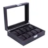 10 Grids Carbon Fibre Pattern Watch Box Watch Holder Organizer Storage Case Jewelry Display Rectangle Black Color Showcase GIFTS T331J