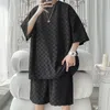 Herren Set Mode Sommer Lose Beiläufige Plaid T Shirts Und Shorts Hohe Qualität Koreanische Luxus Kleidung Kleidung Große Größe 5XLM 240312