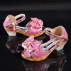 Kinderen Prinses Meisjes Sandalen Glitter Glanzende Strass Vlinder Studentenfeest Dansschoenen 5-13 Jaar Kinderen Zomer Hoge Hak 240308