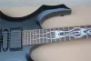 Chitarra elettrica a forma speciale a 6 corde nera opaca con ponte tremolo, inserto a fiamma, offerta personalizzata