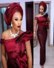 Robes de bal nigérianes paillettes élégantes manches longues bordeaux robes de soirée à volants appliques Aso Ebi robe de soirée Peplum9538988