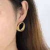 Stud Earrings Triple Circle Wrap Glossy And Cross-Hatched Woman Earring Stainless Steel Gold Color Jewelry Party