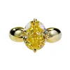 Bagues de cluster SpringLady Plaqué or 18 carats 925 Sterling Silver Crushed Ice Cut 4CT Oval Citrine Gemstone Bague de mariage pour femmes Bijoux