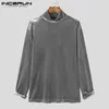 Mężczyzn T Shirt Solidny kolor Velor Turtleeck Długie rękaw Casual Undershirt Men Przytulne streetwearu Camisetas S-5xl Inderun 240312