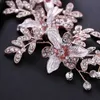 Tiaras Yeni Düğün Saç Aksesuarları Yaprak Çiçek Rhinestone Kristal Baş Bandı Gül Altın Headdress Gelin Tiara Düğün Saç Aksesuarları Y240319