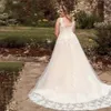 Plus la taille une ligne robes de mariée sexy col en V profond glamour dentelle appliquée robes de mariée boho jardin corset dos balayage train mariée réception robes de novia YD