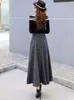 Casual Jurken Hoge Taille Vintage Houndstooth Plaid Warme Wollen Lange Rok Voor Vrouwen 2024 Elegante Grote Schommel A-lijn Saias Longas Vrouwelijke