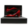 Laarzen ontwerper Patent Leather Women Pumps Square Hoge hakken puntige teen zwart wit naakt elegant kantoorfeest werkschoenen a012