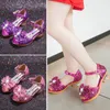 Kinderen Prinses Meisjes Sandalen Glitter Glanzende Strass Vlinder Studentenfeest Dansschoenen 5-13 Jaar Kinderen Zomer Hoge Hak 240308